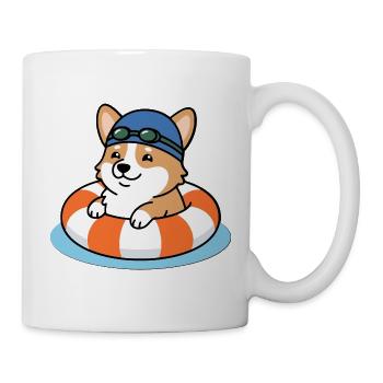 Süßes Kawaii Corgi Schwimm-Sommerstrandshirt - Tasse - Weiß - Rechts