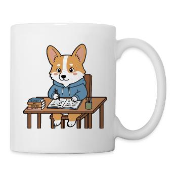 Süßes Kawaii Corgi Student Study Aesthetic Tee - Tasse - Weiß - Rechts