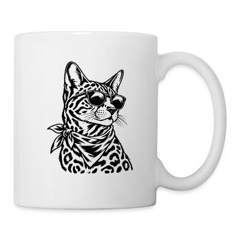 Bengalkatze – Cooler Biker mit Sonnenbrille - Tasse - Weiß - Rechts