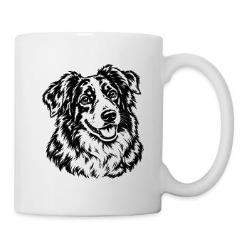 Australian Shepherd – Schwarz Weiß Hundeporträt - Tasse - Weiß - Rechts