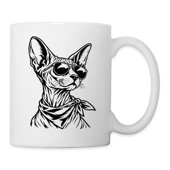 Sphynx Katze – Cooler Biker mit Sonnenbrille - Tasse - Weiß - Rechts