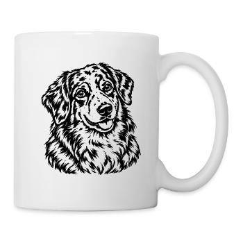 Retriever – Flauschiges Schwarz Weiß Hundeporträt - Tasse - Weiß - Rechts