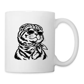 Scottish Fold Katze – Sonnenbrille und Bandana - Tasse - Weiß - Rechts