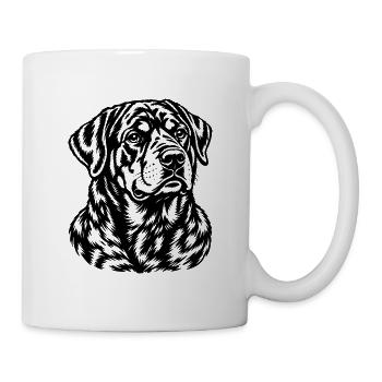 Rottweiler – Schwarz Weiß Hundeporträt Gravur - Tasse - Weiß - Rechts