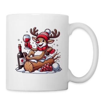 Lustiges Rentier mit Rotwein zu Weihnachten - Tasse - Weiß - Rechts