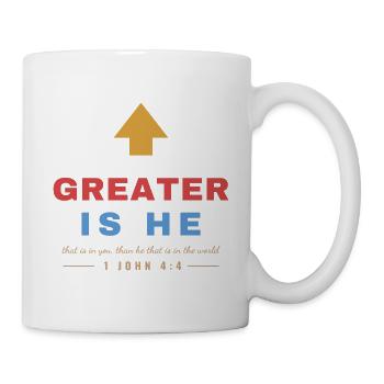 Greater Is He – 1 John 4:4 Christian - Tasse - Weiß - Rechts