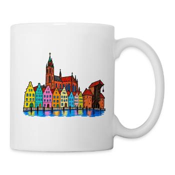 Danzig Skyline – Bunte Hafenstadt im Wachsmalstil - Tasse - Weiß - Rechts
