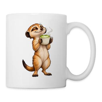 Erdmännchen mit Matcha Latte – Süße Teepause - Tasse - Weiß - Rechts