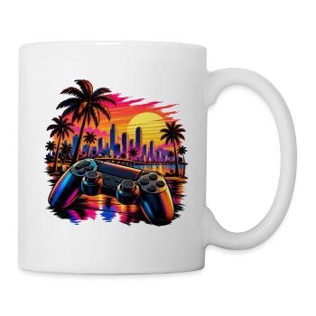 Sonnenuntergang mit Gamecontroller - Gamer Motiv - Tasse - Weiß - Rechts