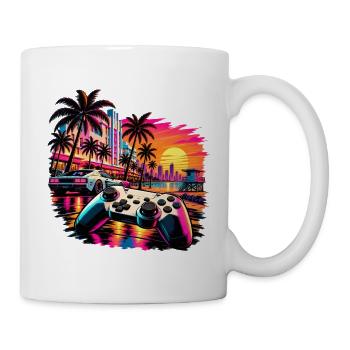 Miami Skyline Gamer Motiv - Geschenk für Gamer - Tasse - Weiß - Rechts