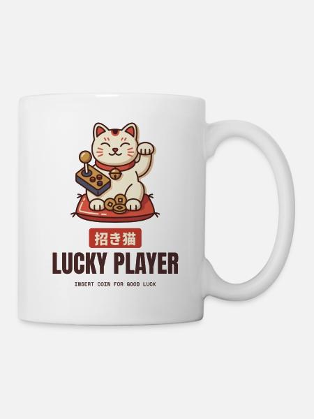 Glücksspieler Maneki Neko Arcade-Joystick-Gamer - Tasse - Weiß