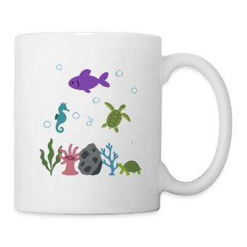 Fisch Unterwasser Kinder Seepferdchen Seeanemone - Tasse - Weiß - Rechts