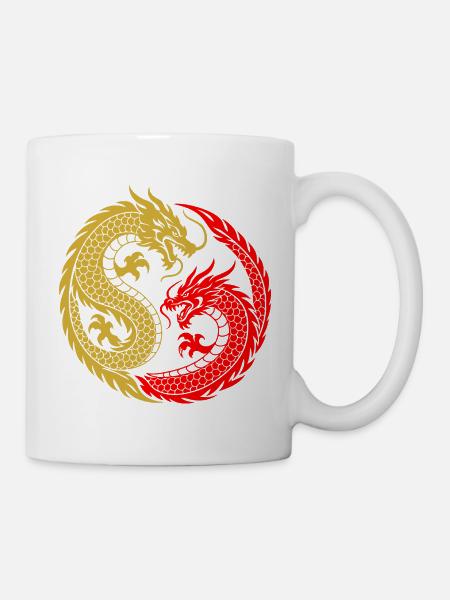 Yin-Yang-Chinesische Drachen-Silhouette - Tasse - Weiß