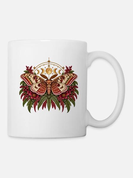 Mondmotte im Blütenkranz - Tasse - Weiß