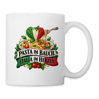 Pasta im Bauch. Italia im Herzen. - Tasse - Weiß - Rechts