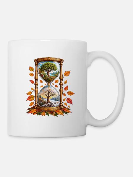 Jahreszeiten im Sanduhrrahmen - Tasse - Weiß