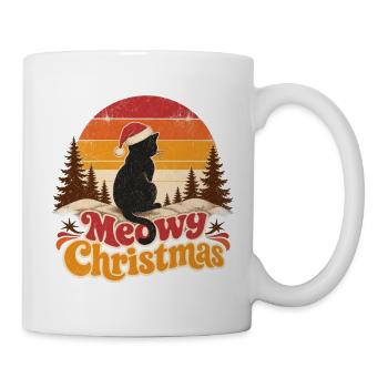 Meowy Christmas Katzen Silhouette Retro - Tasse - Weiß - Rechts