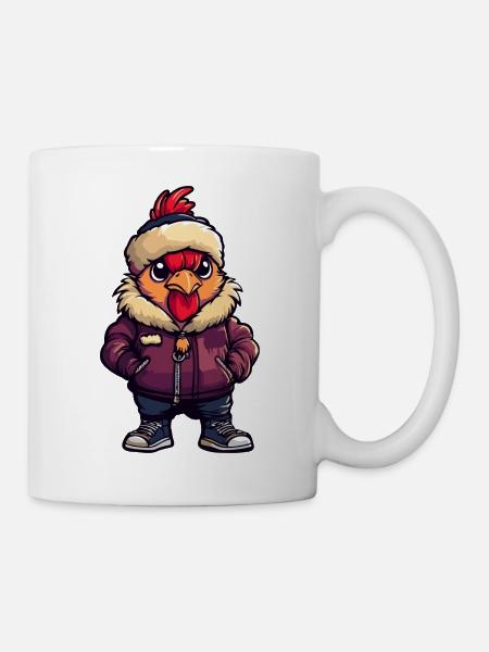 Hahn mit Winterjacke und Fellmütze - Tasse - Weiß