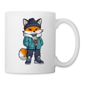 Fuchs mit Winterjacke und Mütze - Tasse - Weiß - Rechts