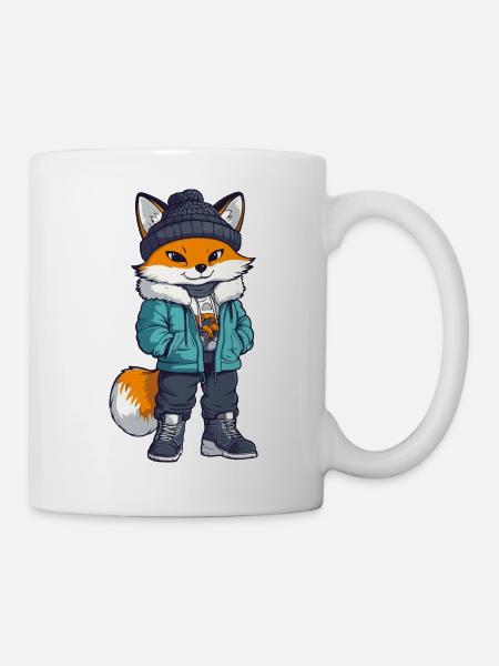 Fuchs mit Winterjacke und Mütze - Tasse - Weiß