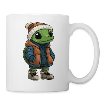 Schildkröte mit Winterjacke und Mütze - Tasse - Weiß - Rechts
