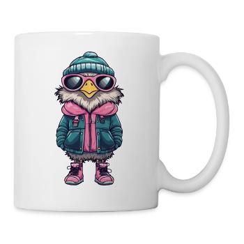 Eule mit Winterjacke und Sonnenbrille - Tasse - Weiß - Rechts