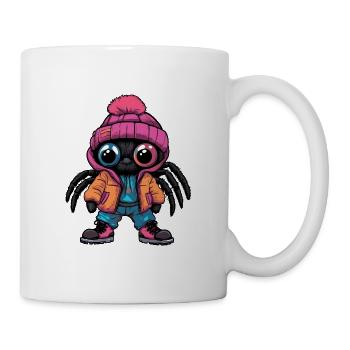 Spinne mit Winterjacke und pinker Mütze - Tasse - Weiß - Rechts