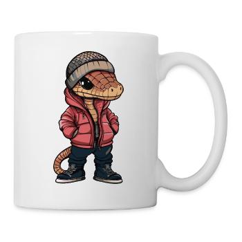 Schlange mit Winterjacke und Mütze - Tasse - Weiß - Rechts