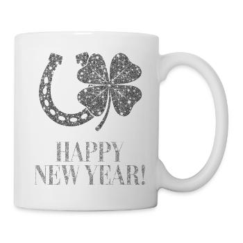Happy New Year Silvester Kleeblatt Hufeisen  - Tasse - Weiß - Rechts