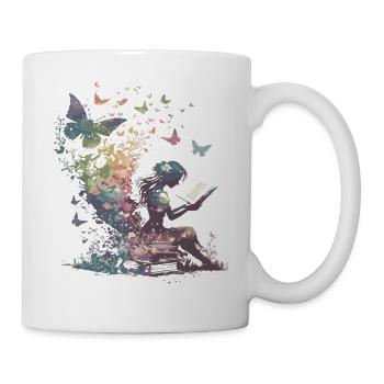 Lesende Seele im Schmetterlingsgarten - Tasse - Weiß - Rechts