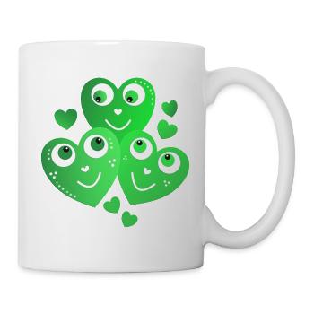 niedliche grüne Herzchen mit Lächeln  - Tasse - Weiß - Rechts