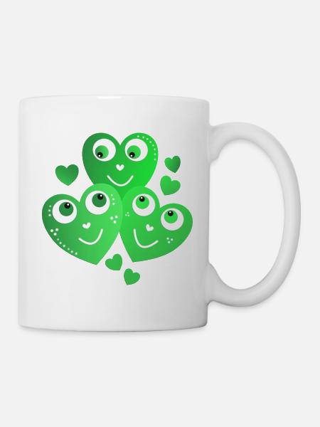 niedliche grüne Herzchen mit Lächeln  - Tasse - Weiß