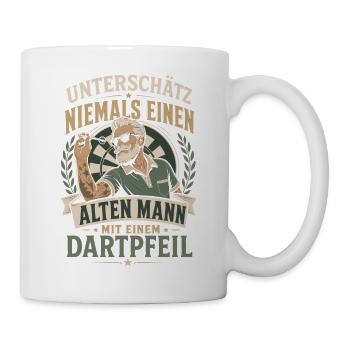 Alter Mann mit Dartpfeil - Tasse - Weiß - Rechts