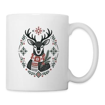 Winterhirsch mit Schneeflocken nordisches Design - Tasse - Weiß - Rechts