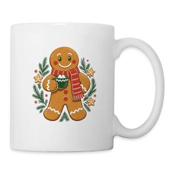 Lebkuchenheld mit Tee und Schal - Tasse - Weiß - Rechts