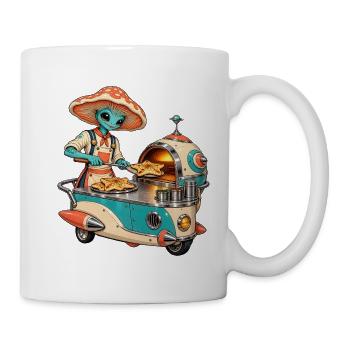 Außerirdischer Pizzabäcker im Retro-Foodtruck - Tasse - Weiß - Rechts