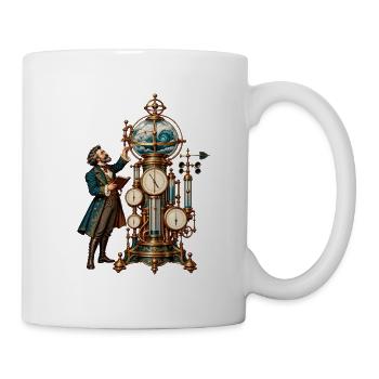 Steampunk-Erfinder mit Weltkugel-Uhr - Tasse - Weiß - Rechts