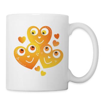 kleine gelbe Herzen die sich anlächeln - Tasse - Weiß - Rechts