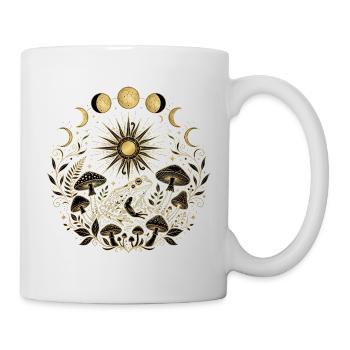 Goldene Kröte mit Pilzen und Mondphasen - Tasse - Weiß - Rechts