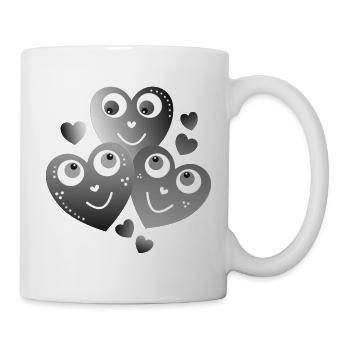 fröhliche grauschwarze Herzen lächelnde Herzen - Tasse - Weiß - Rechts
