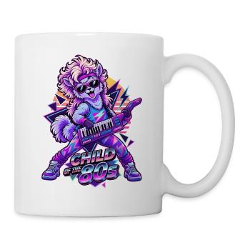 80er Jahre Alpaka mit Keytar – Retro Neon - Tasse - Weiß - Rechts
