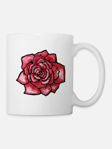 Karmesinrote Aquarellrose - Tasse - Weiß