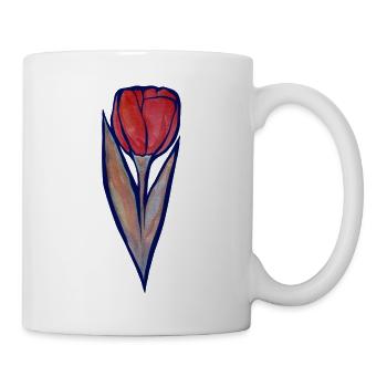 Kobalt-umrandete Aquarelltulpe - Tasse - Weiß - Rechts