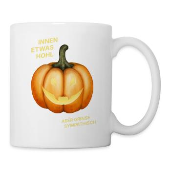 Innen etwas hohl, aber grinse sympathisch - Kürbis - Tasse - Weiß - Rechts