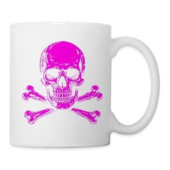 Neon Pink Skull mit Knochenkreuz - Tasse - Weiß - Rechts
