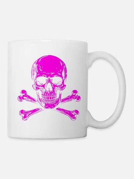 Neon Pink Skull mit Knochenkreuz - Tasse - Weiß