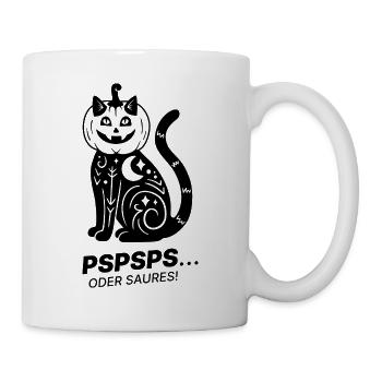 Pspsps oder Saures – Schwarze Katze Halloween - Tasse - Weiß - Rechts