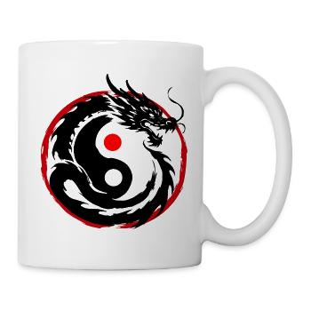 Tintenpinsel Chinesischer Drache Yin Yang - Tasse - Weiß - Rechts