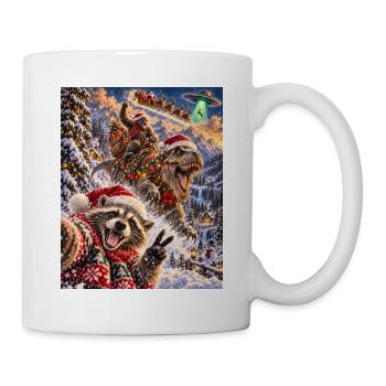 Christmas Raccoon Selfie Bigfoot T Rex Santa UFO - Tasse - Weiß - Rechts