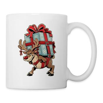 Rentier mit Geschenkpaket Winter - Tasse - Weiß - Rechts